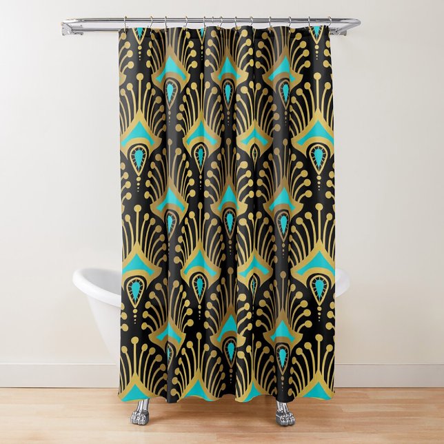 Gold and blue Art Deco pattern on black (Creator Uploaded)