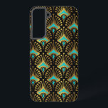 Gold and blue Art Deco pattern on black Samsung Galaxy Case<br><div class="desc">Gold and blue Art Deco pattern over a black background.</div>