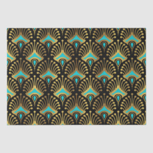 Gold and blue Art Deco pattern on black Tissue Paper