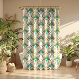 Gold and blue Art Deco pattern on White