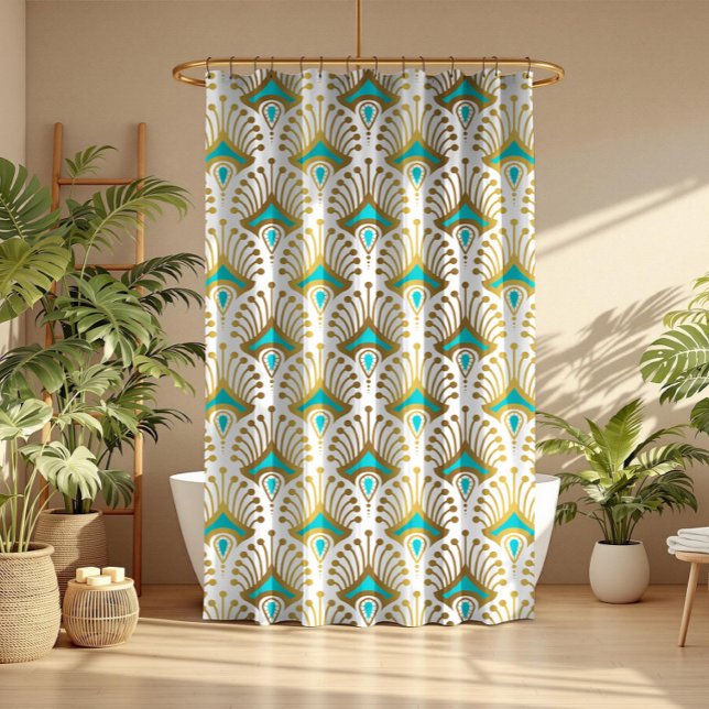 Gold and blue Art Deco pattern on White (Creator Uploaded)