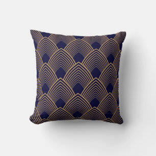 Gold and Blue Art Deco Pattern Throw Pillow