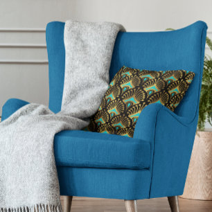 Gold and blue Art Deco seamless pattern Throw Pillow