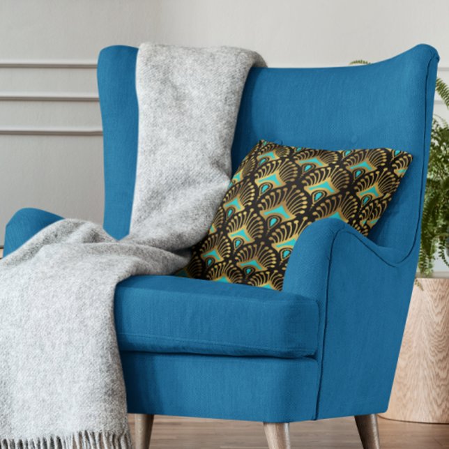 Gold and blue Art Deco seamless pattern Throw Pillow (Creator Uploaded)