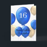 Gold and Blue Balloons 16th Birthday Card<br><div class="desc">Personalized gold and blue balloons 16th birthday card for him,  which you can easily personalize the front of this birthday card with his name and age.</div>