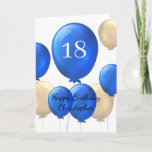 Gold and Blue Balloons 18th Birthday Card<br><div class="desc">Looking for a special and personalized way to wish a young man in your life a happy 18th birthday? Our personalized 18th birthday card is the perfect way to show him how much you care. Featuring a gold and blue balloons design, this card can be customized on the front with...</div>