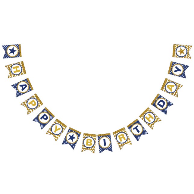 Gold and Blue Birthday Bunting Flags, Banner (All)