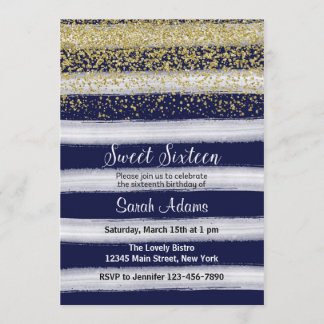 Gold and Blue Birthday Invitation