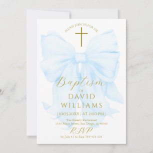 Gold and Blue Bow Boy Baptism Elegant Digital Invitation