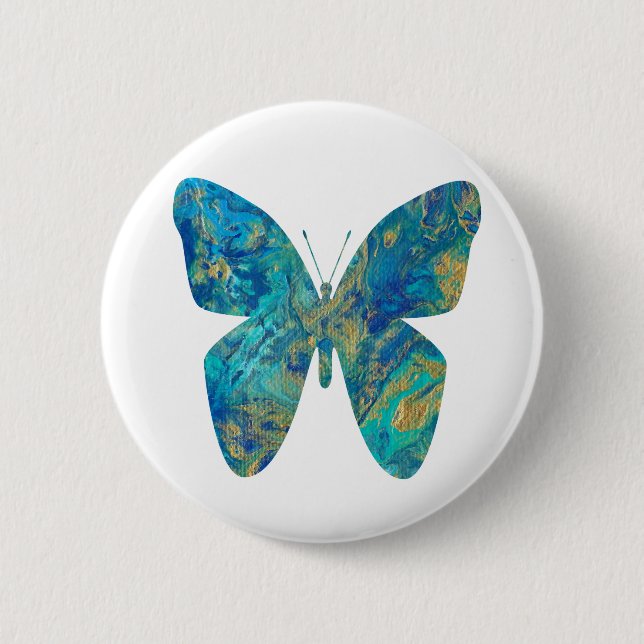 Gold and Blue Butterfly- Badge 2 Inch Round Button (Front)