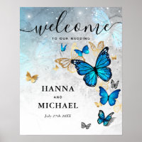 Gold and Blue Butterfly Welcome Wedding