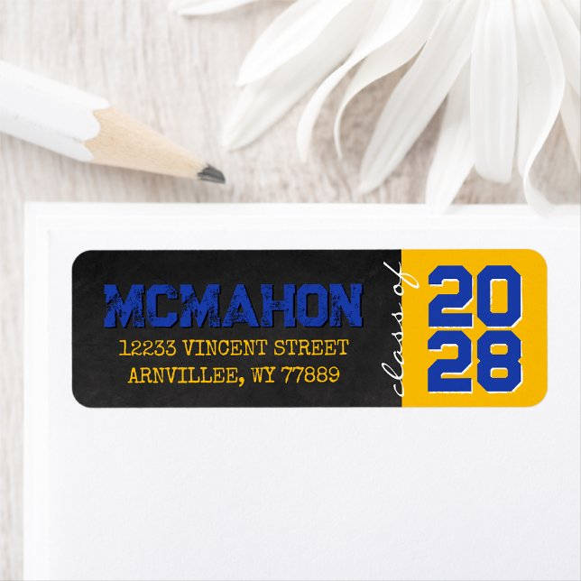 Gold and Blue Chalkboard Graduation Return Address (Creator Uploaded)
