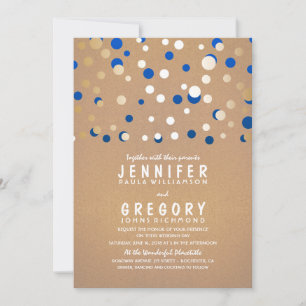 Gold and Blue Confetti Elegant Wedding Invitation