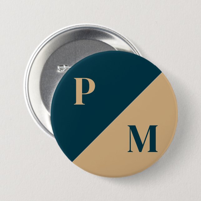 Gold and blue contrast custom initials 3 inch round button (Front & Back)