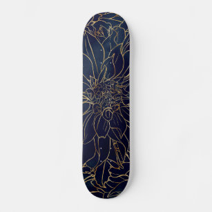 Gold and Blue Dahlia Flower Skateboard
