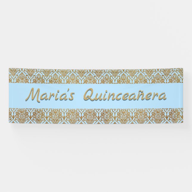 Gold and Blue Damask Celebration Banner (Horizontal)