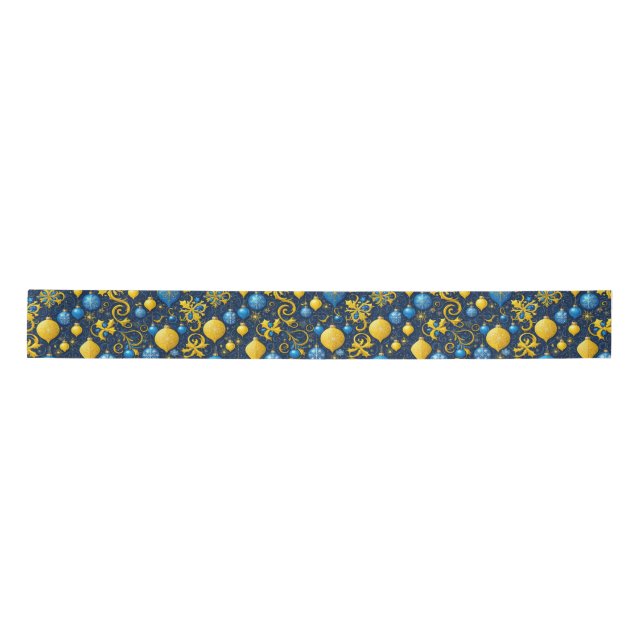 Gold and Blue Decorative Christmas Decorations Satin Ribbon (Front)