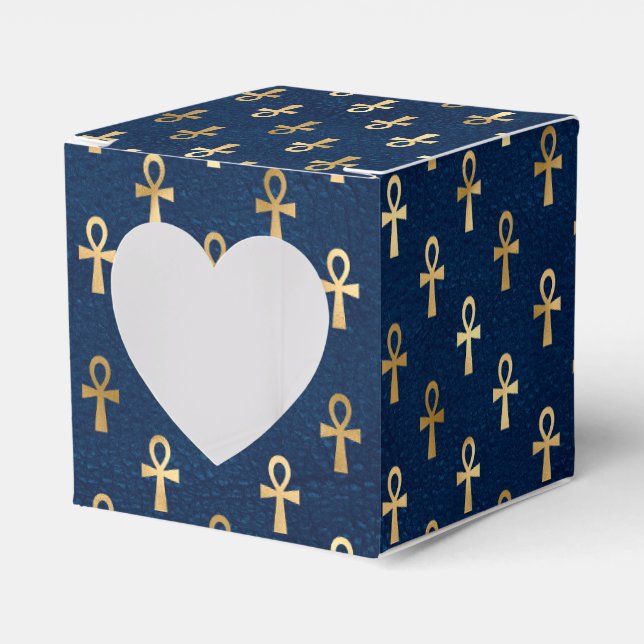 Gold and Blue Egyptian Ankh Pattern  Favor Box (Front Side)