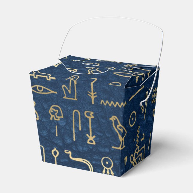 Gold and Blue Egyptian Hieroglyphs Pattern  Favor Box (Front Side)