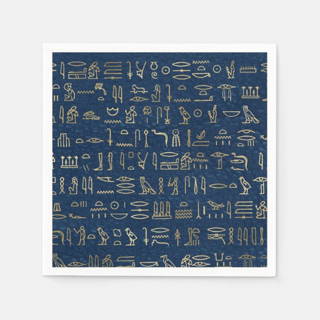 Gold and Blue Egyptian Hieroglyphs Pattern  Napkin (Front)