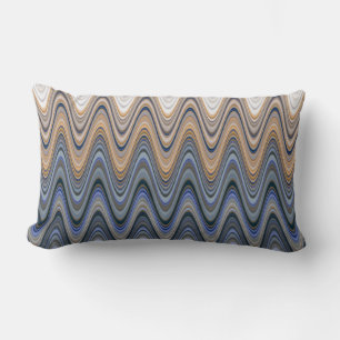 Gold and Blue Elegant Wavy Pattern Lumbar Pillow