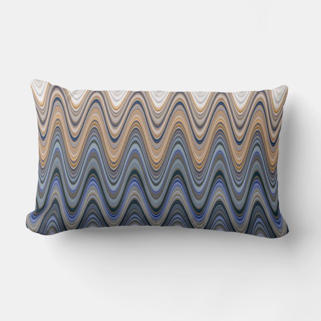 Gold and Blue Elegant Wavy Pattern Lumbar Pillow (Front)