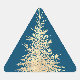 Gold and blue evergreen tree elegant winter triangle sticker