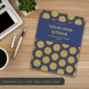 Gold and Blue Floral and Teardrop Pattern Notebook