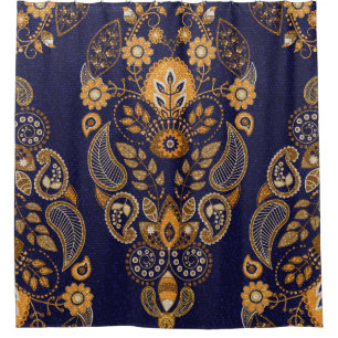 Gold and blue, floral seamless pattern.