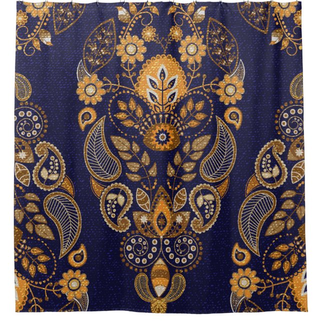 Gold and blue, floral seamless pattern. (Front)