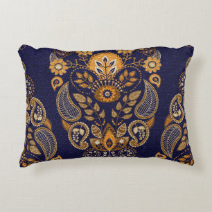 Gold and blue, floral seamless pattern. accent pillow