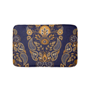 Gold and blue, floral seamless pattern. bath mat