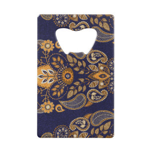 Gold and blue, floral seamless pattern. credit card bottle opener