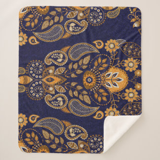 Gold and blue, floral seamless pattern. sherpa blanket