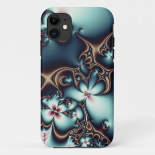 Gold and Blue Fractal Flowers iPhone 11 Case