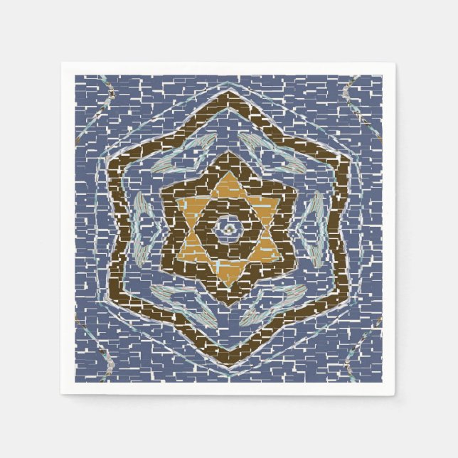 Gold And Blue Geometric Crackled Design Napkin (Front)