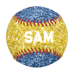 Gold and Blue Glitter Bold Sport Monogram Baseball