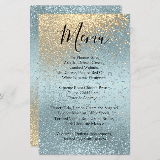 Gold and Blue Glitter - Menu (Front/Back)