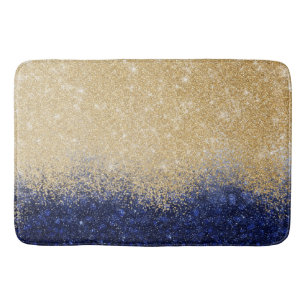 Gold and Blue Glitter Ombre Luxury Design Bath Mat