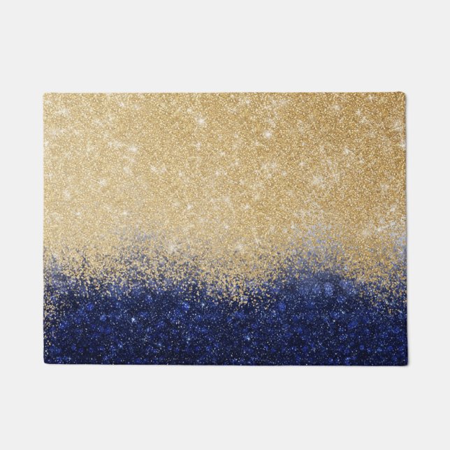 Gold and Blue Glitter Ombre Luxury Design Doormat (Front)
