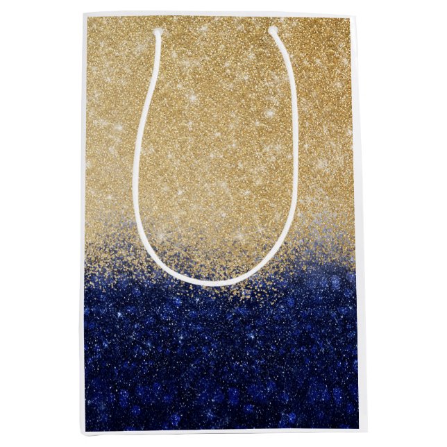 Gold and Blue Glitter Ombre Luxury Design Medium Gift Bag (Front)
