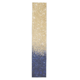 Gold and Blue Glitter Ombre Luxury Design Medium Table Runner