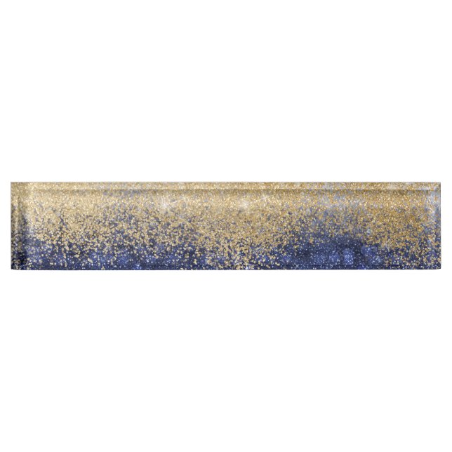 Gold and Blue Glitter Ombre Luxury Design Nameplate (Front)