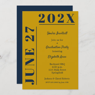 Gold and Blue Graduation Party Invitation