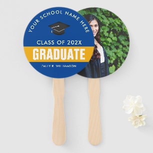 Gold and Blue Graduation Personalized Hand Fan