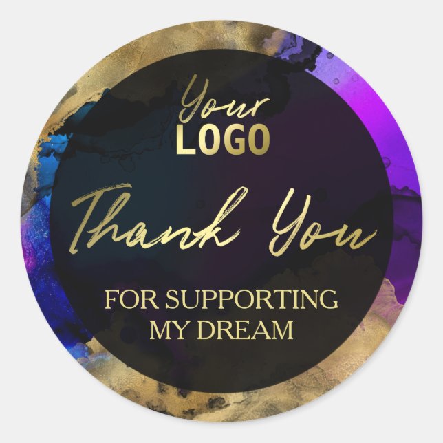 Gold And Blue Ink Thank You For Your Purchase Classic Round Sticker (Front)