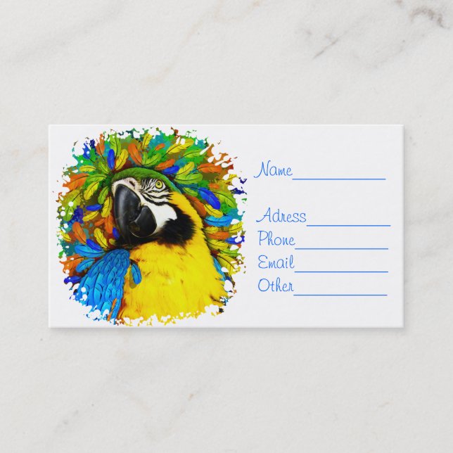 Gold and Blue Macaw Parrot Fantasy Business_Cards Business Card (Front)