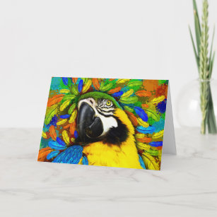 Gold and Blue Macaw Parrot Fantasy Greeting_Cards Card