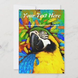 Gold and Blue Macaw Parrot Fantasy Invitation_Card Invitation