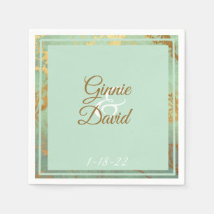 Gold and Blue Marble Frame Wedding Napkin